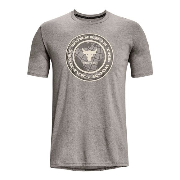 Under Armour Project Rock Men’s Gray Graphic T shirt in Size M “Hardest Worker” - Picture 1 of 10